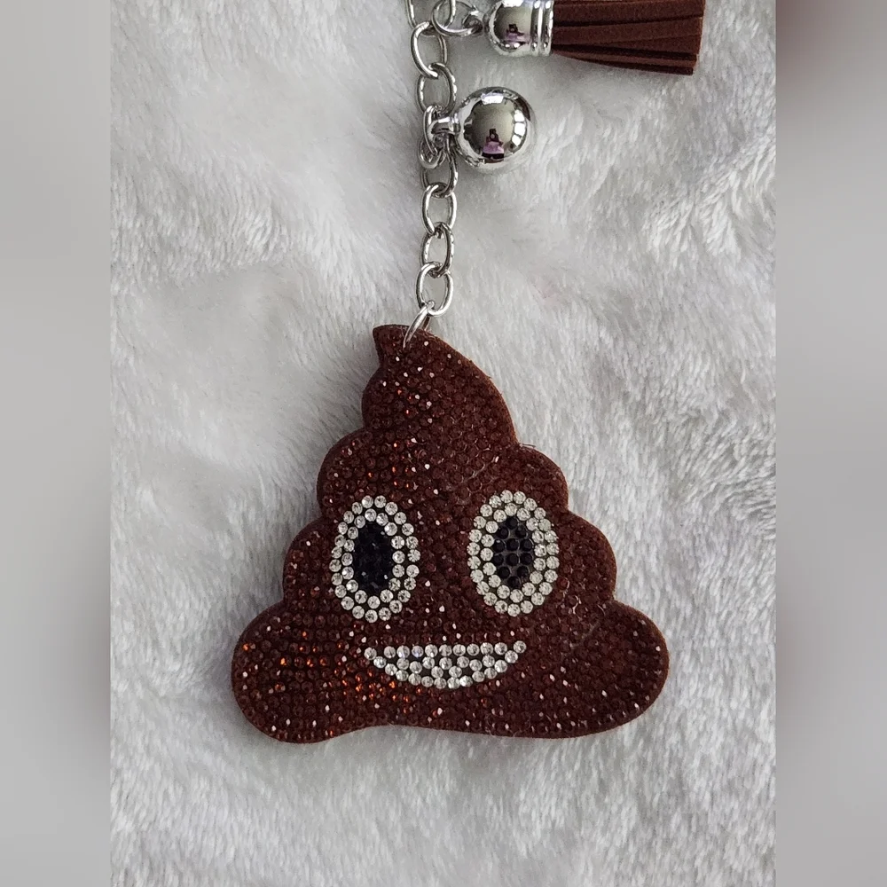 Brown Poo Emoji Keychain with Rhinestones Bag Charm